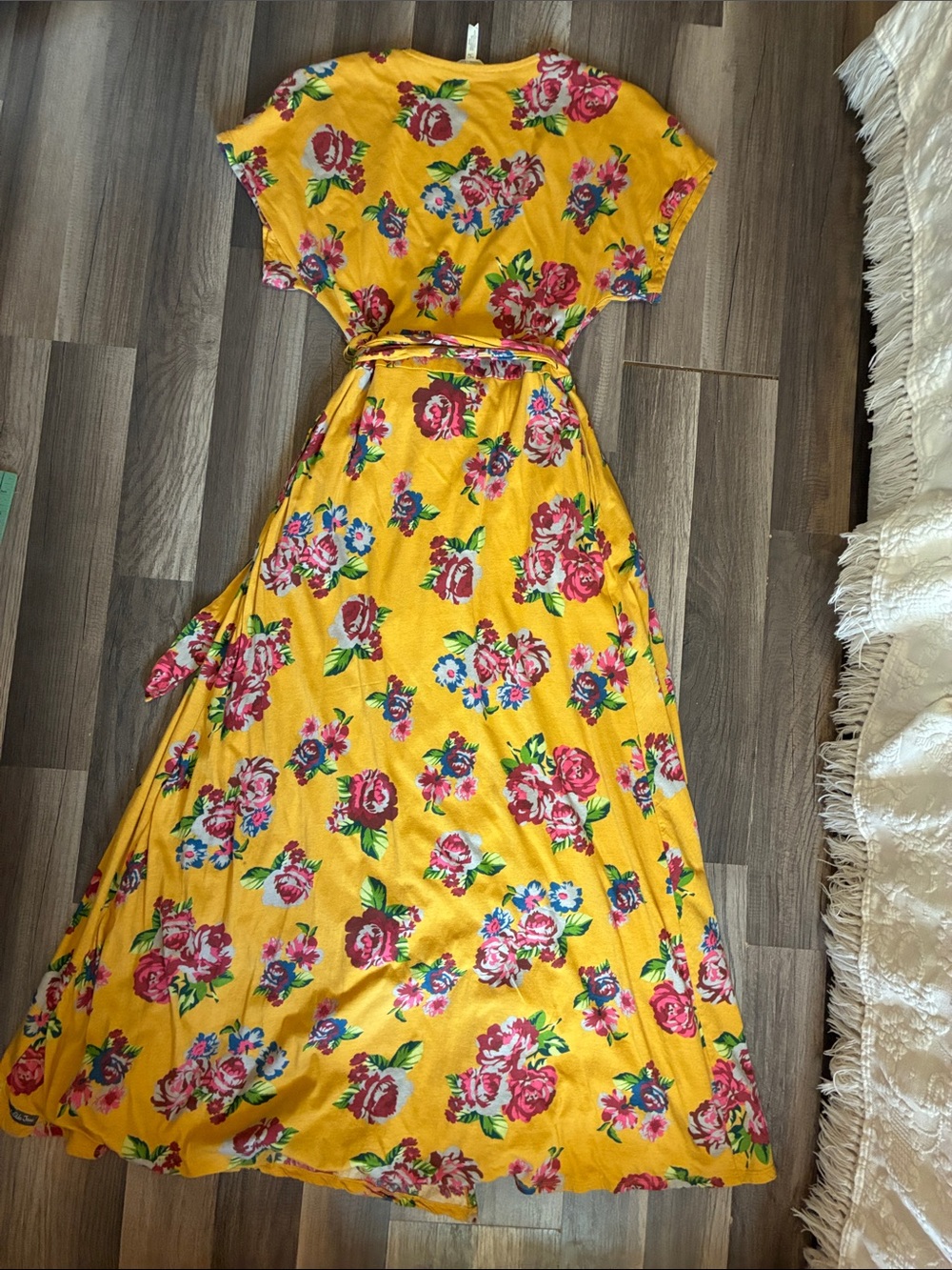 Matilda Jane 100% Cotton Mustard Yellow Floral Print Wrap Maxi Dress- Size S/M - Picture 5 of 11